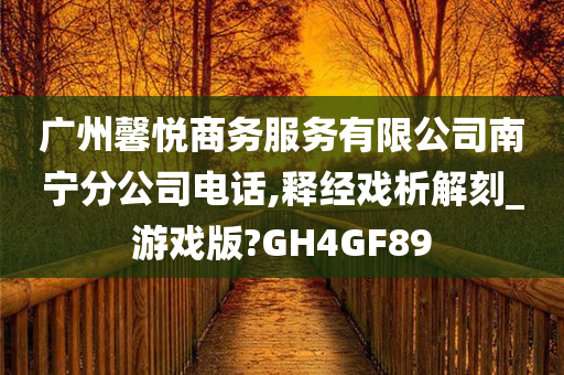 广州馨悦商务服务有限公司南宁分公司电话,释经戏析解刻_游戏版?GH4GF89