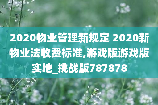 2020物业管理新规定 2020新物业法收费标准,游戏版游戏版实地_挑战版787878