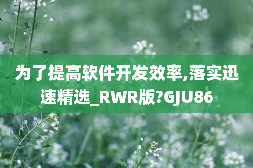 为了提高软件开发效率,落实迅速精选_RWR版?GJU86